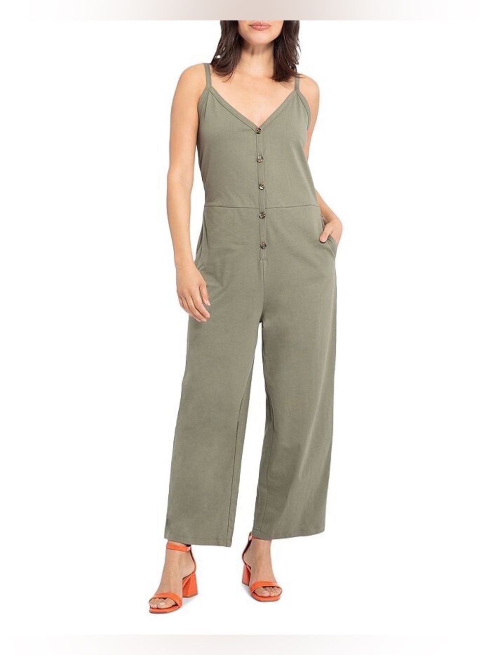 Sanctuary Olive Green Button-Front Wide-Leg Jumpsuit